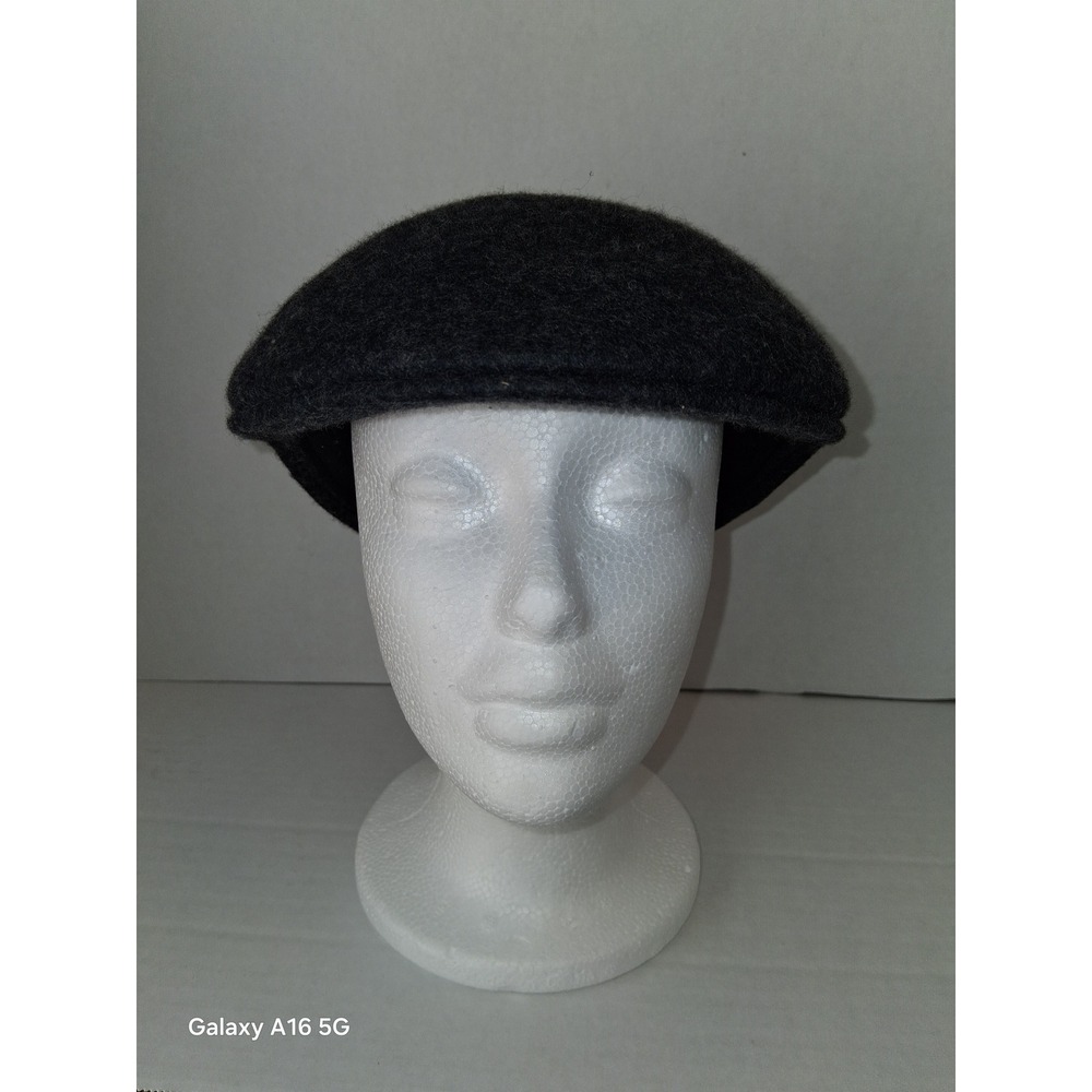 Mens Dark Gray Wool‎ Blend Flat Cap Hat Size S M